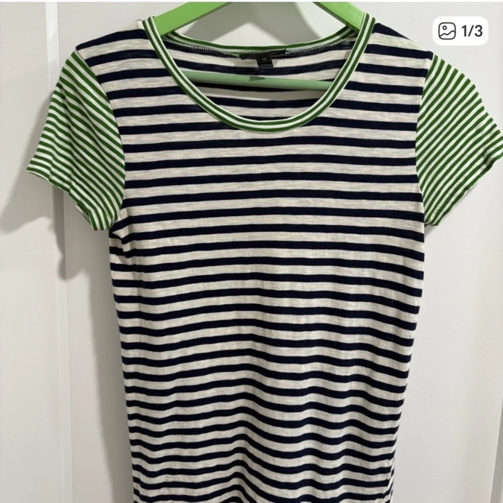 J. Crew Navy, White & Green Striped Short Sleeve Tee